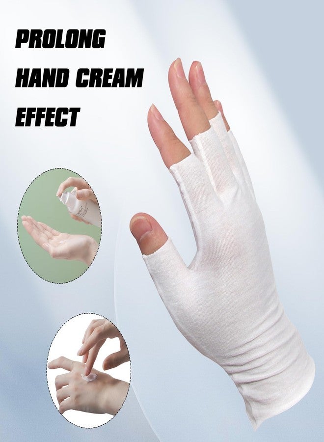 PKRFCJ 4 Pairs White Fingerless Gloves, Cotton Moisturizing Gloves for Women, Cut 5 Fingertips, Soft and Comfortable, for Dry Hands Sleeping Hand Spa Treatment - Image 5